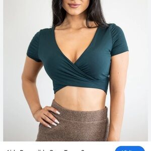 Elegant Teal Wrap Crop Top